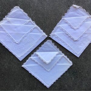 Set of Vintage Linen Cocktail Napkins with Lace Edges